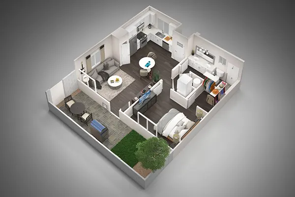 Floorplan 1 Bedroom 3D Plan